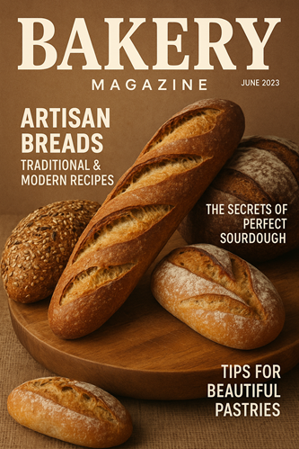 A bakery magazine with images of fresh bread on the cover